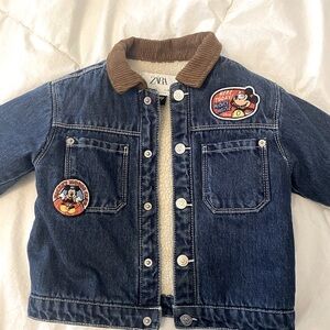 Zara Kids Mickey Mouse Denim Jacket with Brown Collar Size 2 T